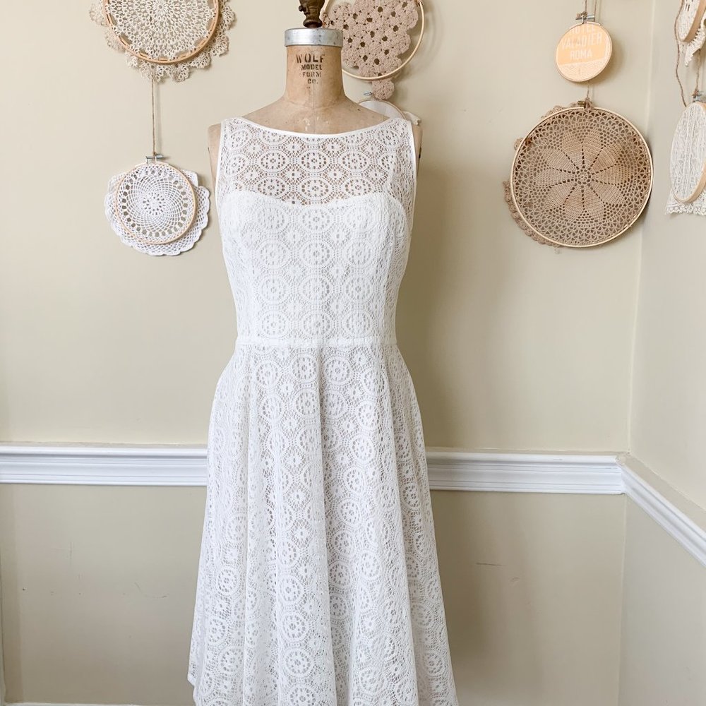 Nine West White Lace Fit & Flare Dress Sz 10